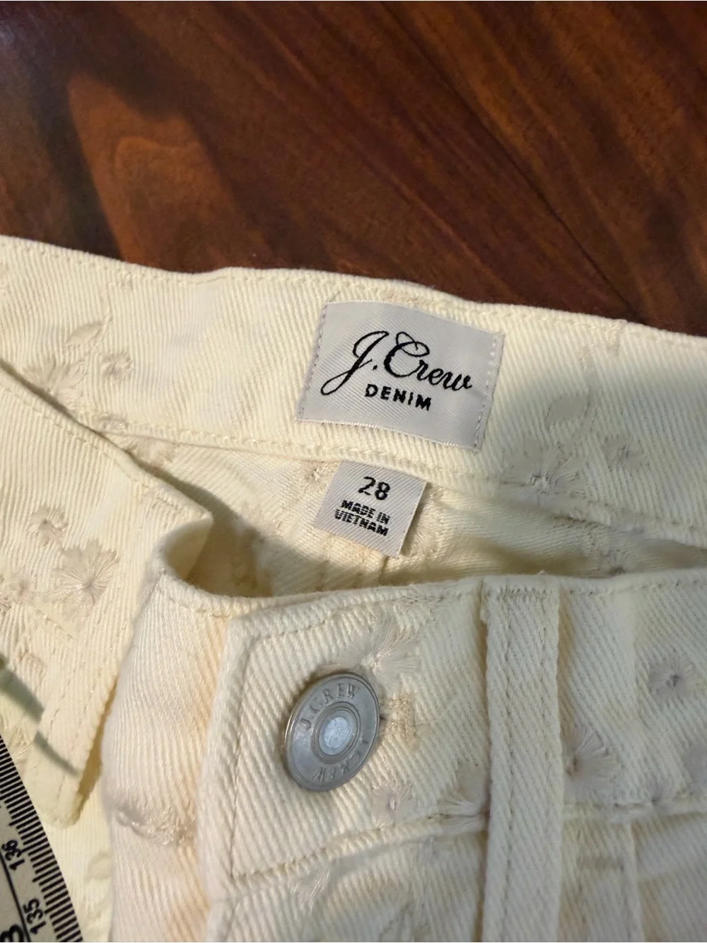 J. Crew High Rise Billie Demi Boot Crop Cream Jeans with Embroidery